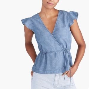 J Crew Women’s Chambray Flutter Sleeve Peplum Top